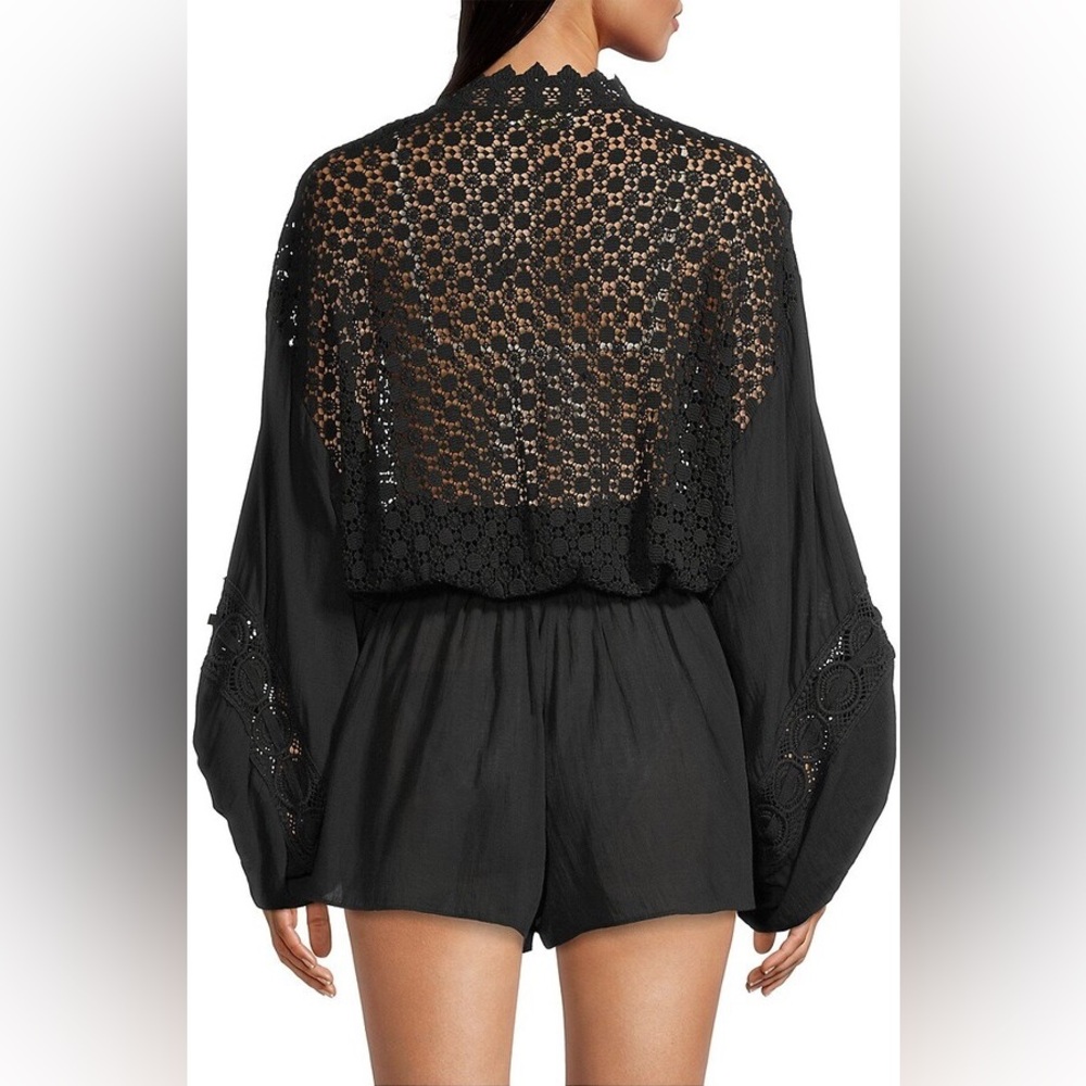 NWOT Ramy Brook Hilary Ballon-Sleeve Embroidered Romper in Black size S - Picture 3 of 11